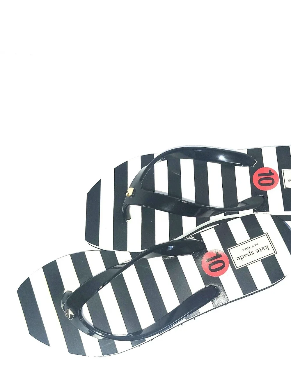NWT Kate Spade Milli Flip Flop Wedge Thong Sandal Black & White Striped Size 10